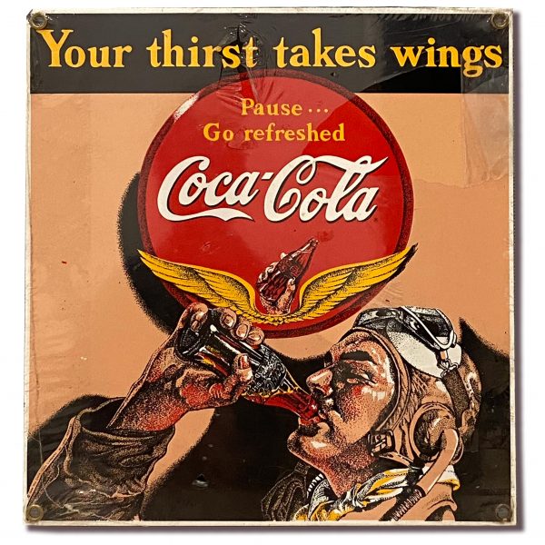 Coca Cola Enamel Sign - Aviator Man